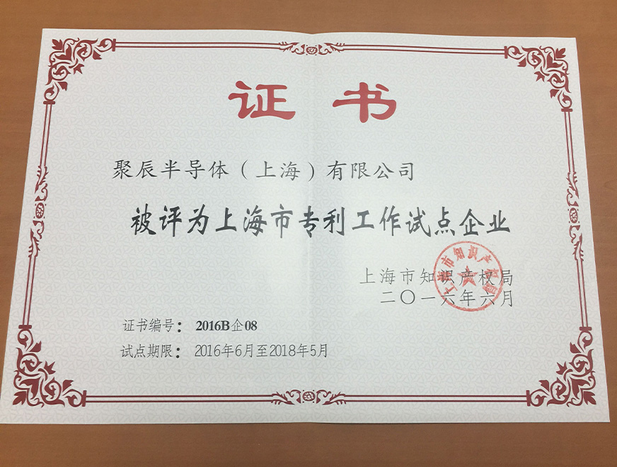 2016年聚辰獲得上海市專利工作試點企業