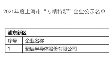 聚辰半導體獲評2021年度上海市經信委“專精特新”企業
